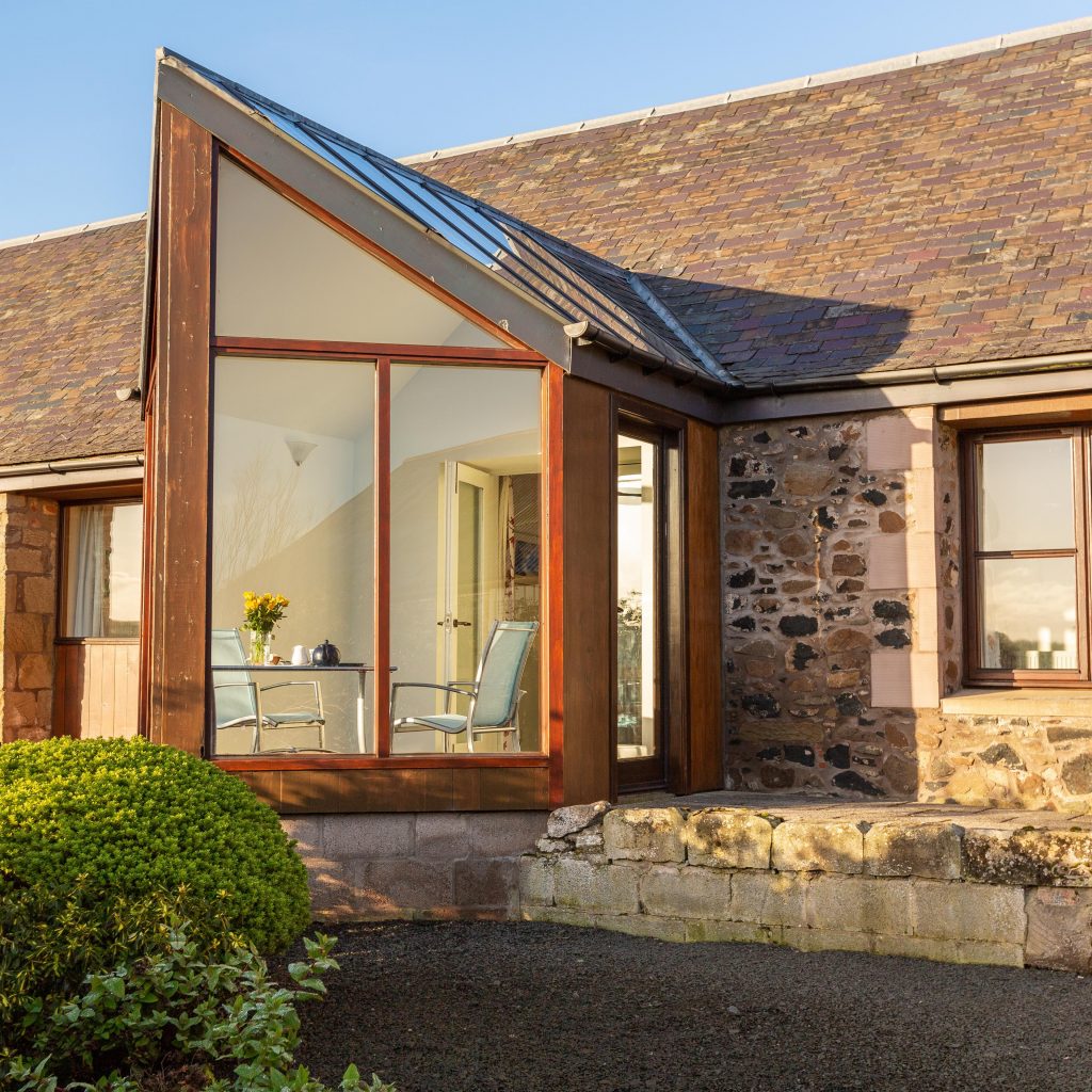 Thairn holiday Cottage conservatory at Burnbrae Holidays in the Scottish Borders