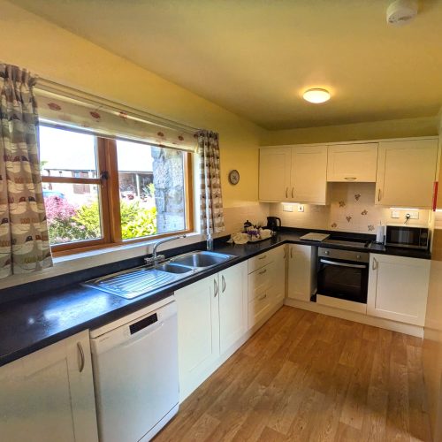 Thairn Holiday Cottage has a fully equipped kitchen with dishwasher, fridge freezer, hob, oven and microwave.