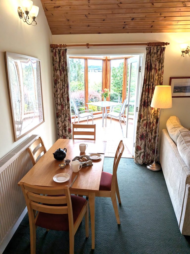Dog friendly cottage in the Scottish Borders with level access from the dining area into the garden room.