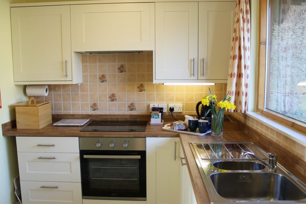 A view of Begrum kitchen, looking toward the hob.