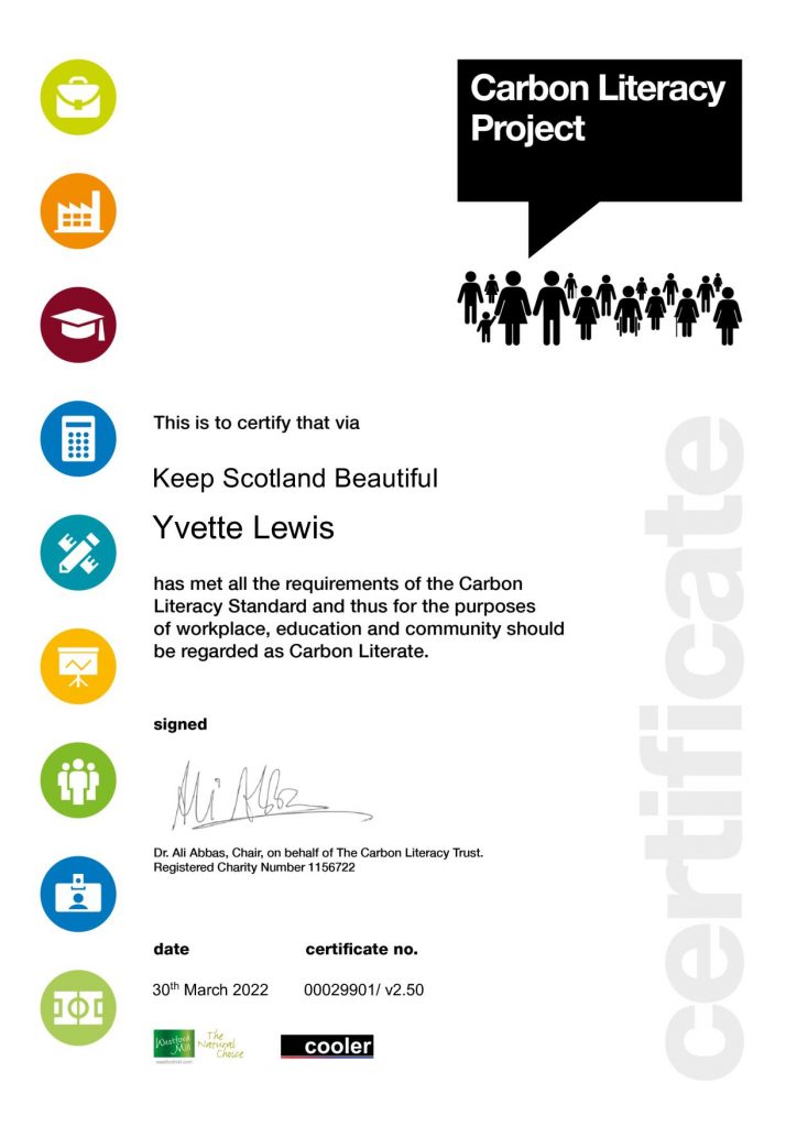 Carbon literacy certificate for our Eco cottages