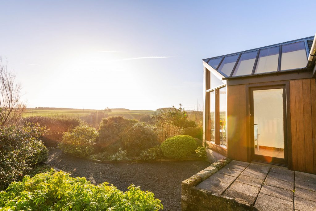Sunset view over Burnbrae Holidays cottage garden taken from Thairn cottage patio.