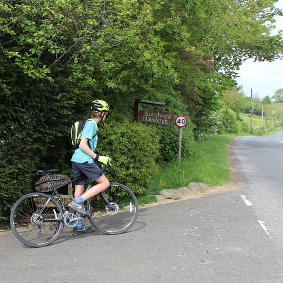 Cycling from Burnbrae Holidays on to the main road.