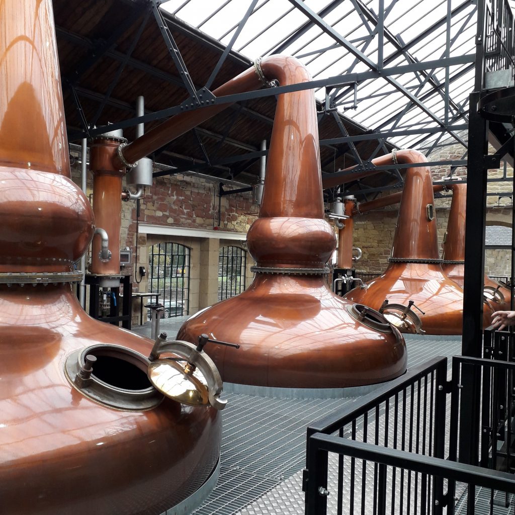 The beautiful copper stills in a distillery near Kelso